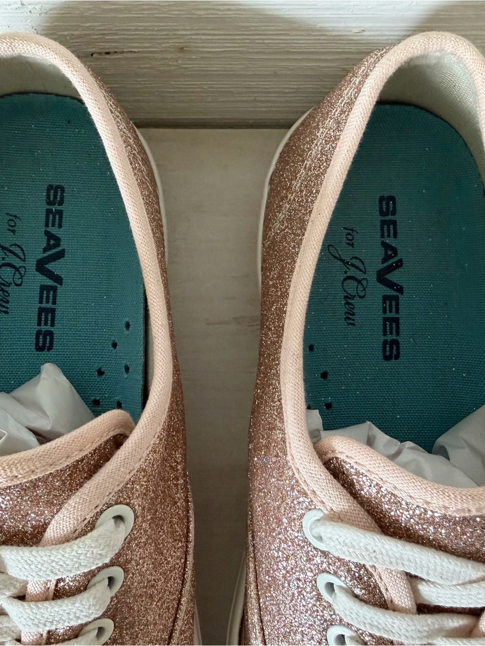 SeaVees J.Crew Sparkle Glitter Legend Sneakers Women’s Size 7.5 Rose Gold - Picture 4 of 11